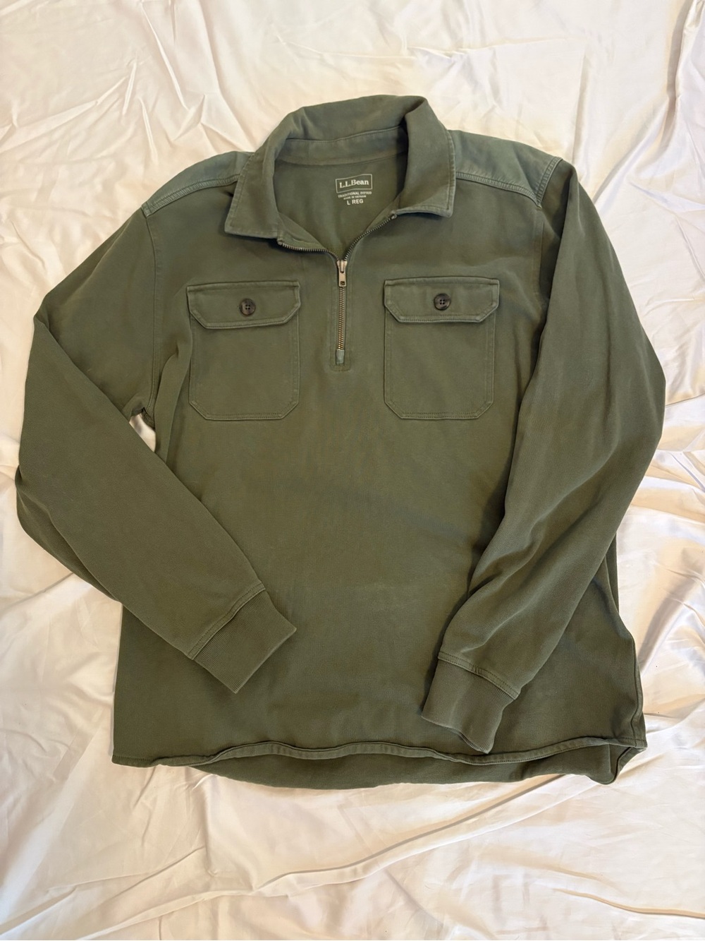 L.L. Bean Olive Green Quarter-Zip Utility Pullover Jacket